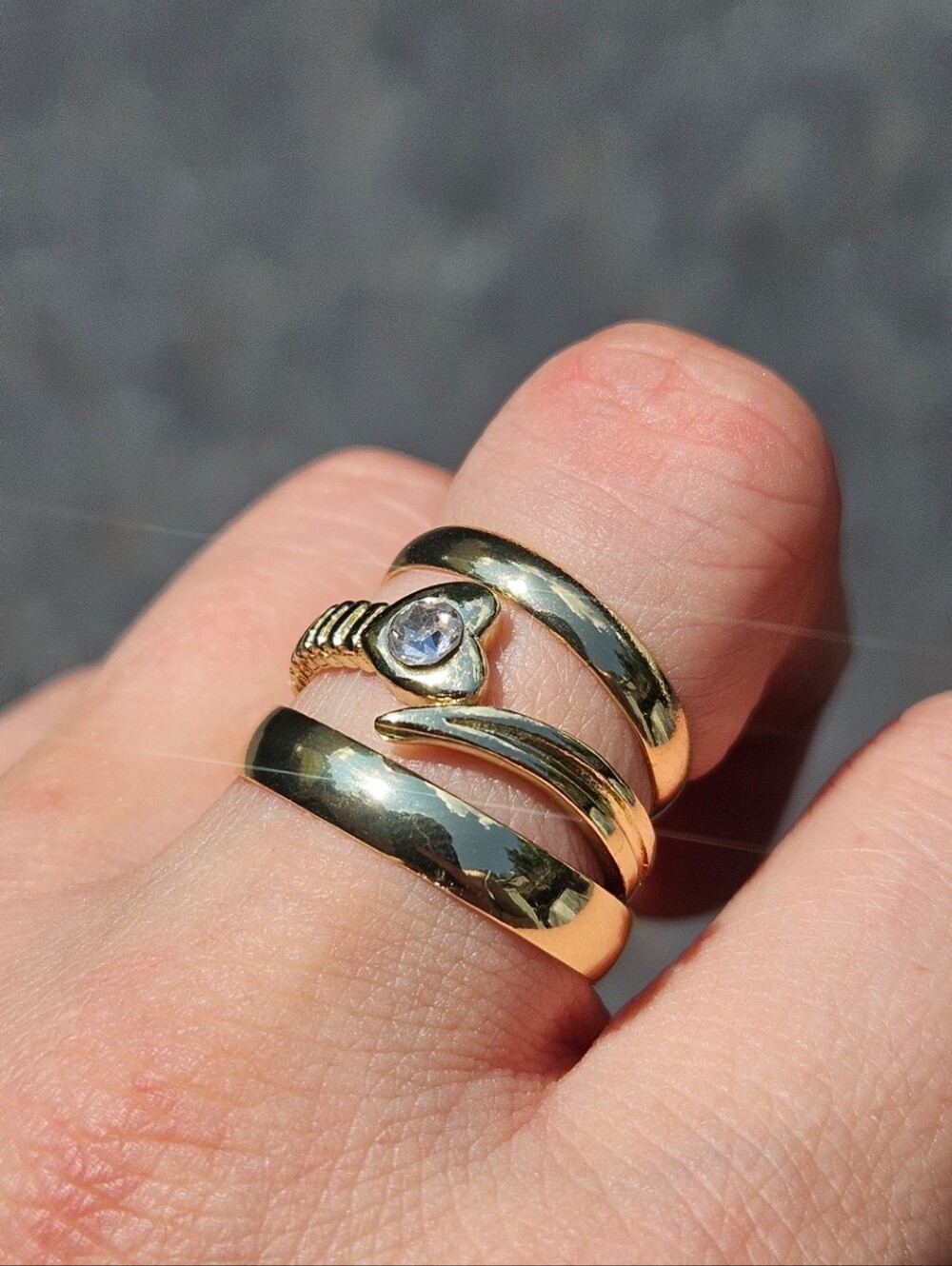 Gold Tone Stackable Ring Set with Cubic Zicronia Bezel